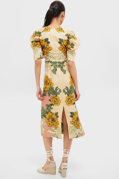 Delicate Flower Arabesques Short Sleeve Midi Dress
