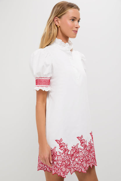 White & Red Embroidery Eliza Mini Dress