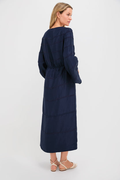Navy Ribbon Caftan Dress