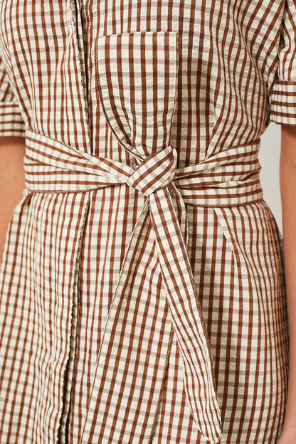 Brown Gingham Seersucker Zacara Dress
