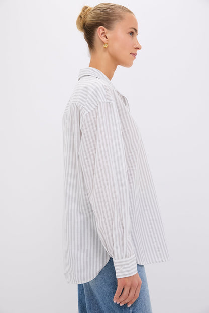 Grey and White Stripe Wexler Cotton Button Down