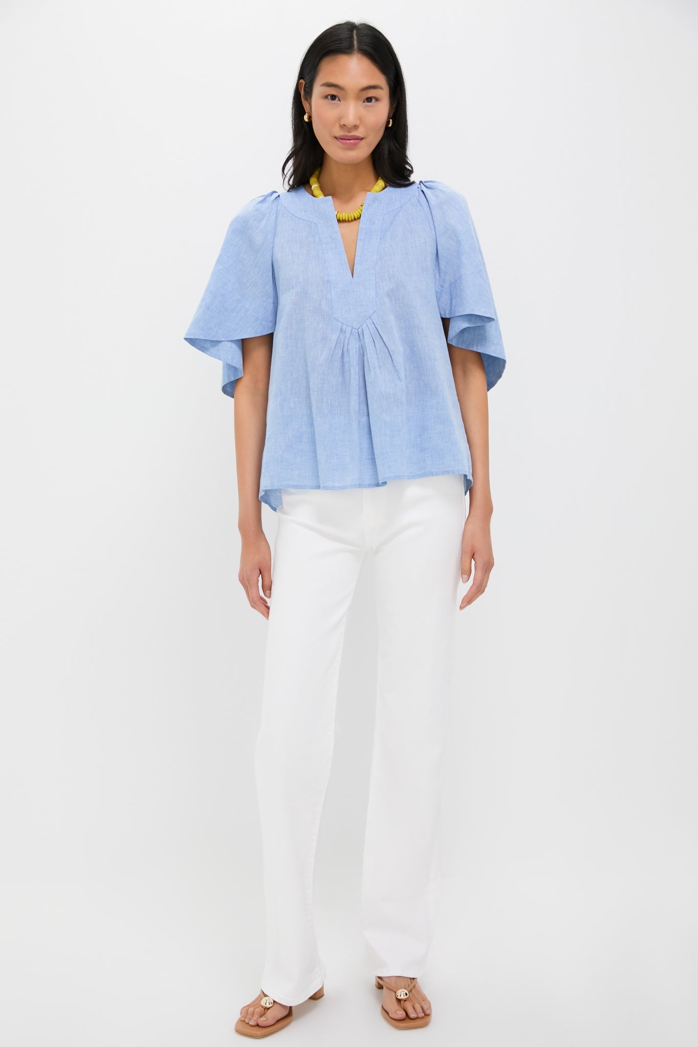 Chambray Finley Flutter Sleeve Top