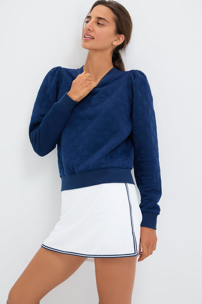Navy Puff Sleeve Quilted Stretch Campbell Pullover