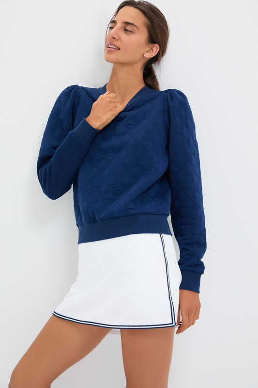 Navy Puff Sleeve Quilted Stretch Campbell Pullover