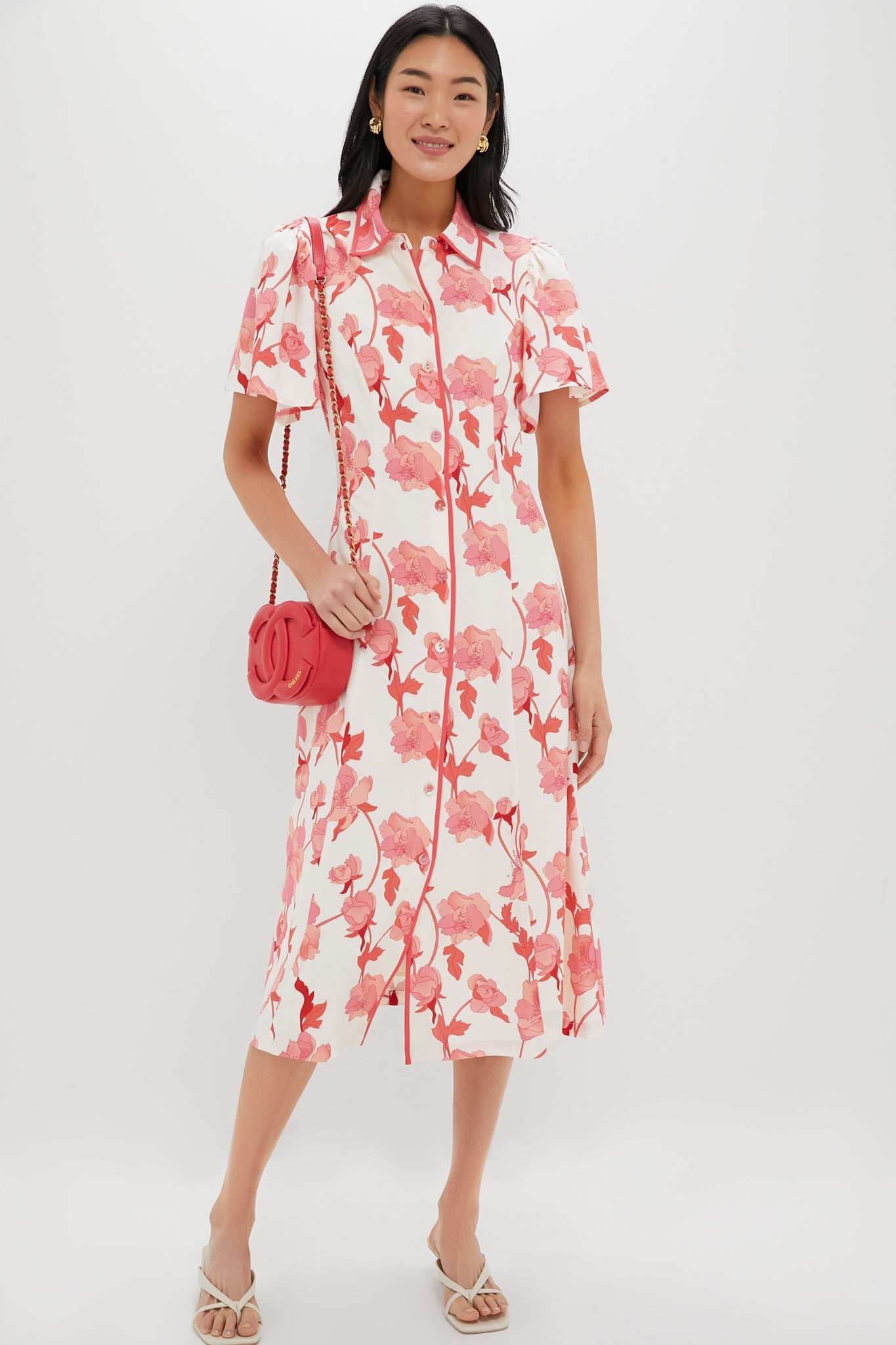 Coral Multi Floral Peppa Midi Dress