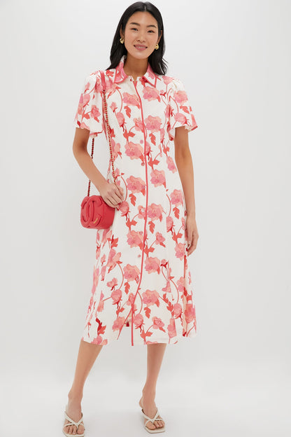 Coral Multi Floral Peppa Midi Dress