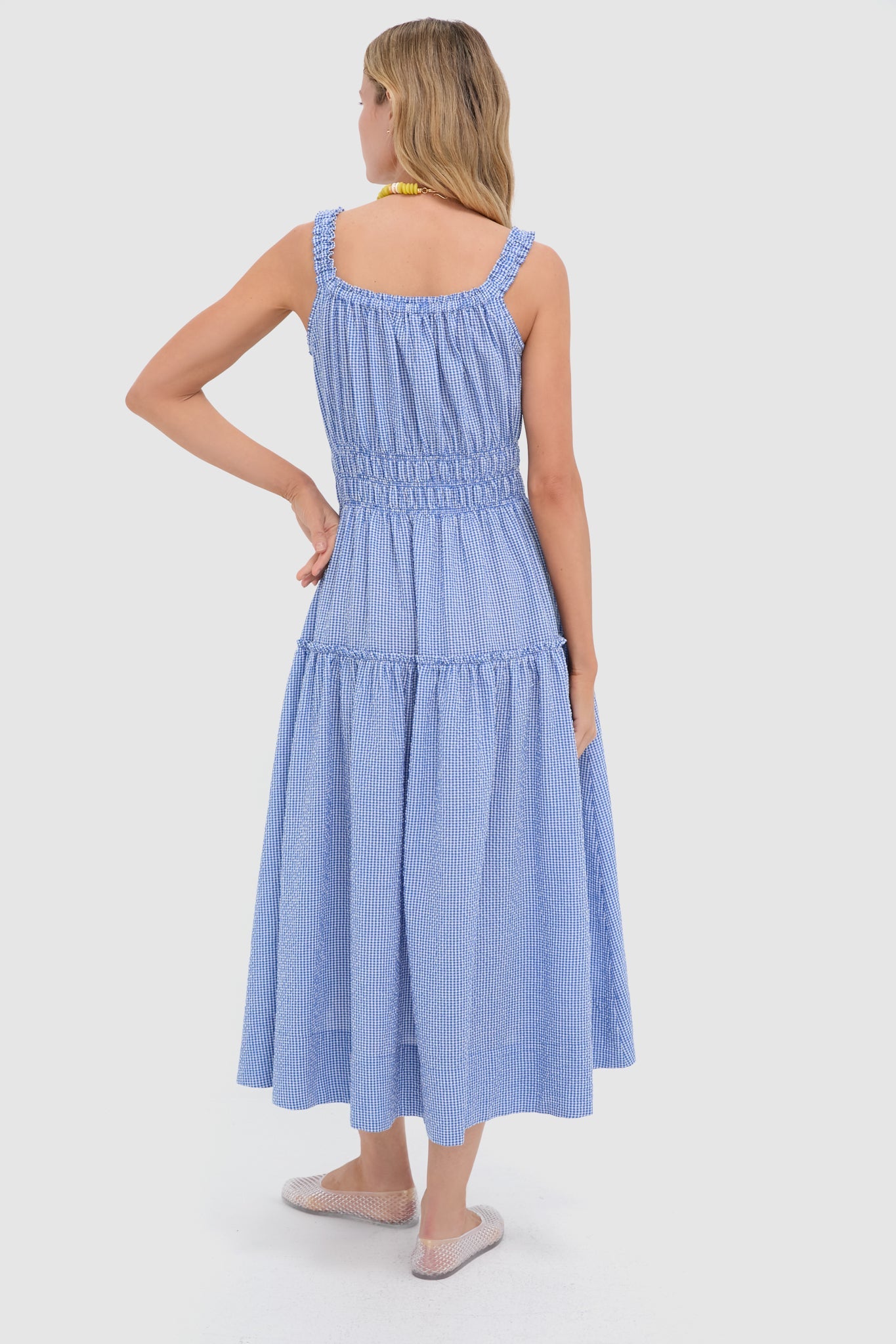 Blue and White Gingham Seersucker Landis Midi Dress