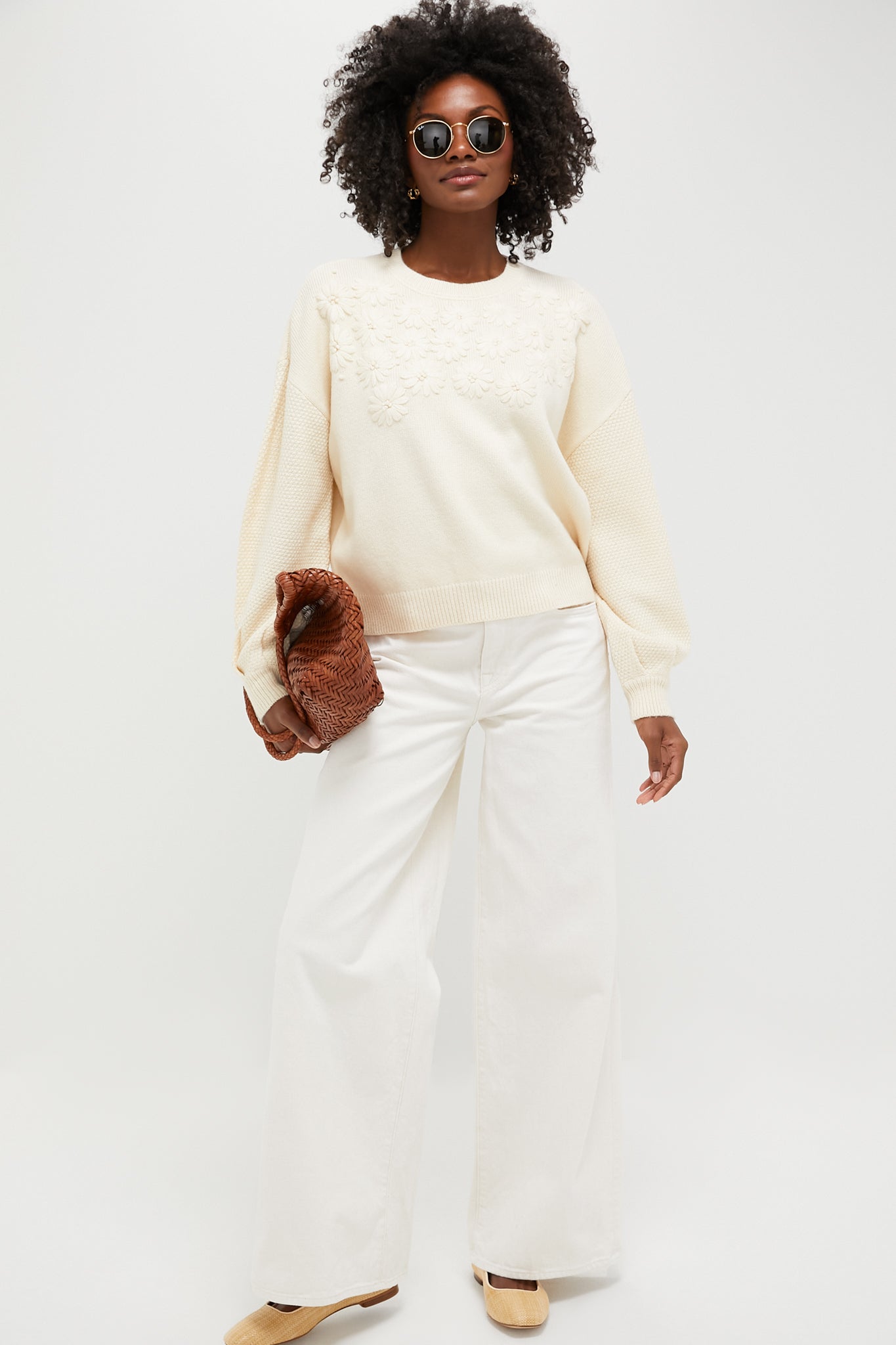 Cream Embroidered Floral Francine Sweater