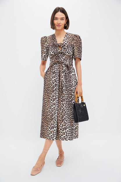 Leopard Tie Strap Midi Dress