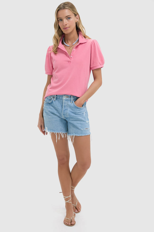 Hot Pink Pique Puff Sleeve Peggy Polo