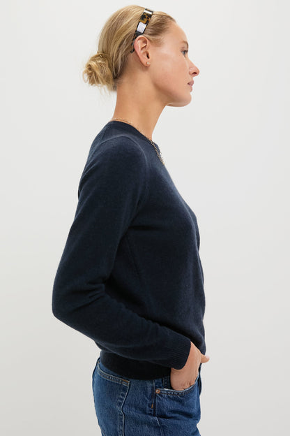 Navy Cashmere Crewneck Sweater