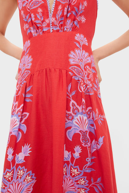 Porcelain Garden Red Midi Dress