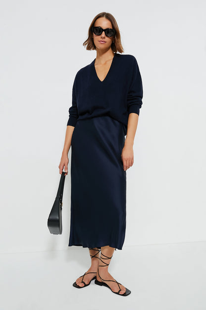Navy Cashmere Emma V-Neck Boyfriend Sweater