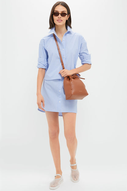 Blue and White Stripe Cropped Jasper Button Down
