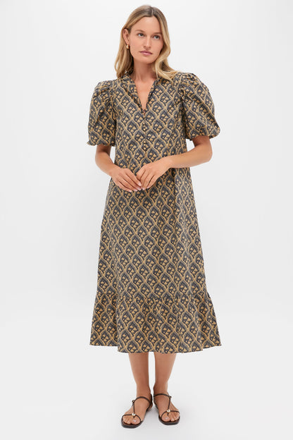 Navy & Tan Floral Mimi Midi Dress