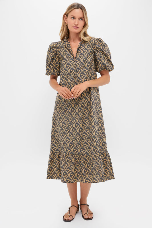 Navy & Tan Floral Mimi Midi Dress