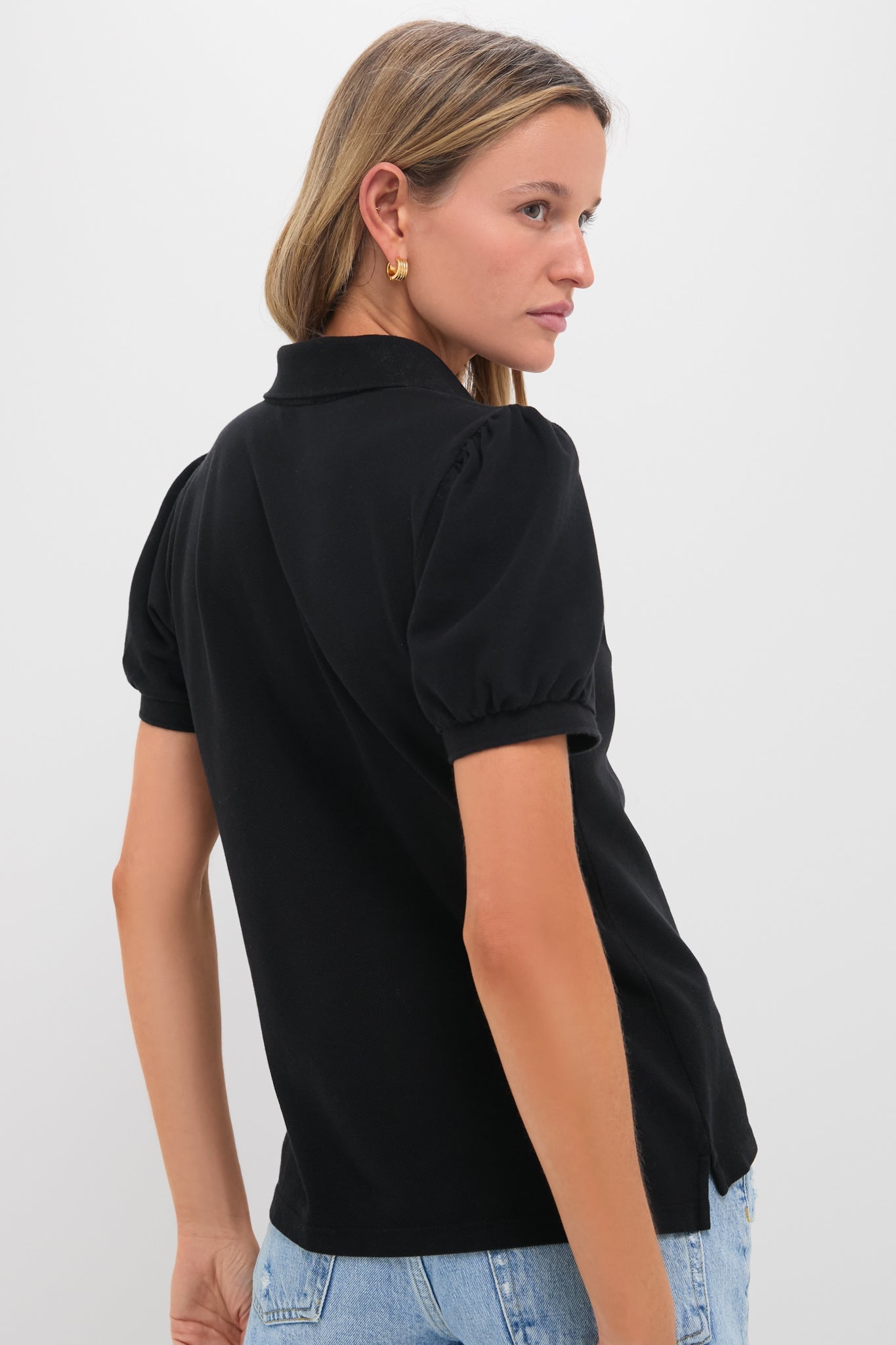 Black Pique Puff Sleeve Peggy Polo