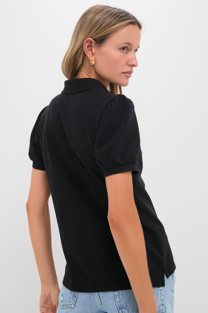 Black Pique Puff Sleeve Peggy Polo