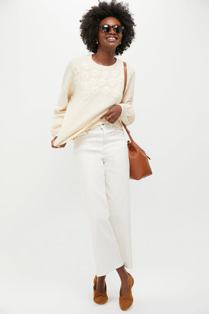 Cream Embroidered Floral Francine Sweater