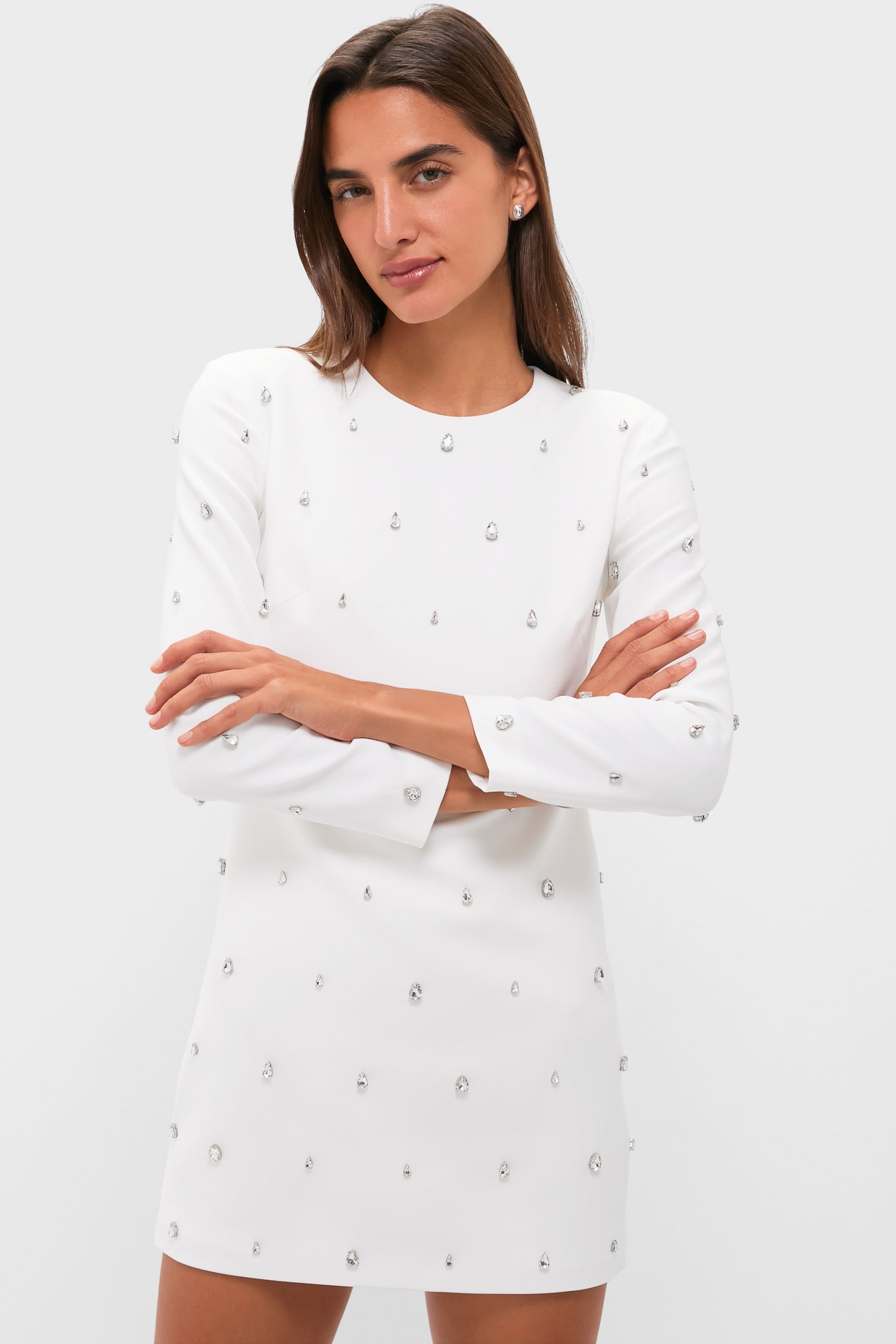 White with Crystal Kenna Long Sleeve Mini Dress