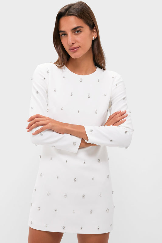 White with Crystal Kenna Long Sleeve Mini Dress