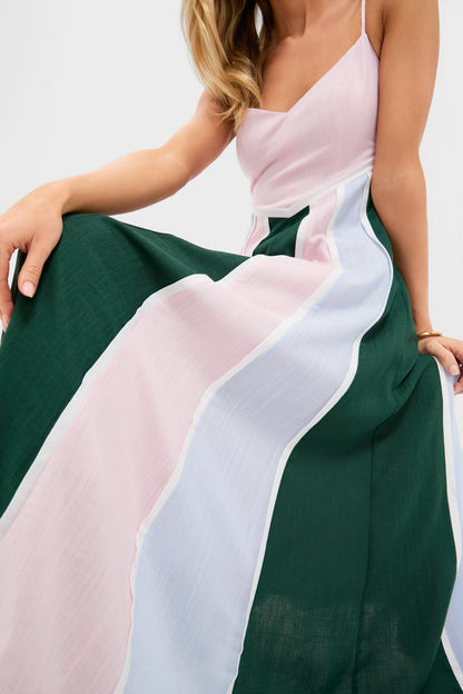Pink, Green and Blue Striped Baxter Maxi Dress