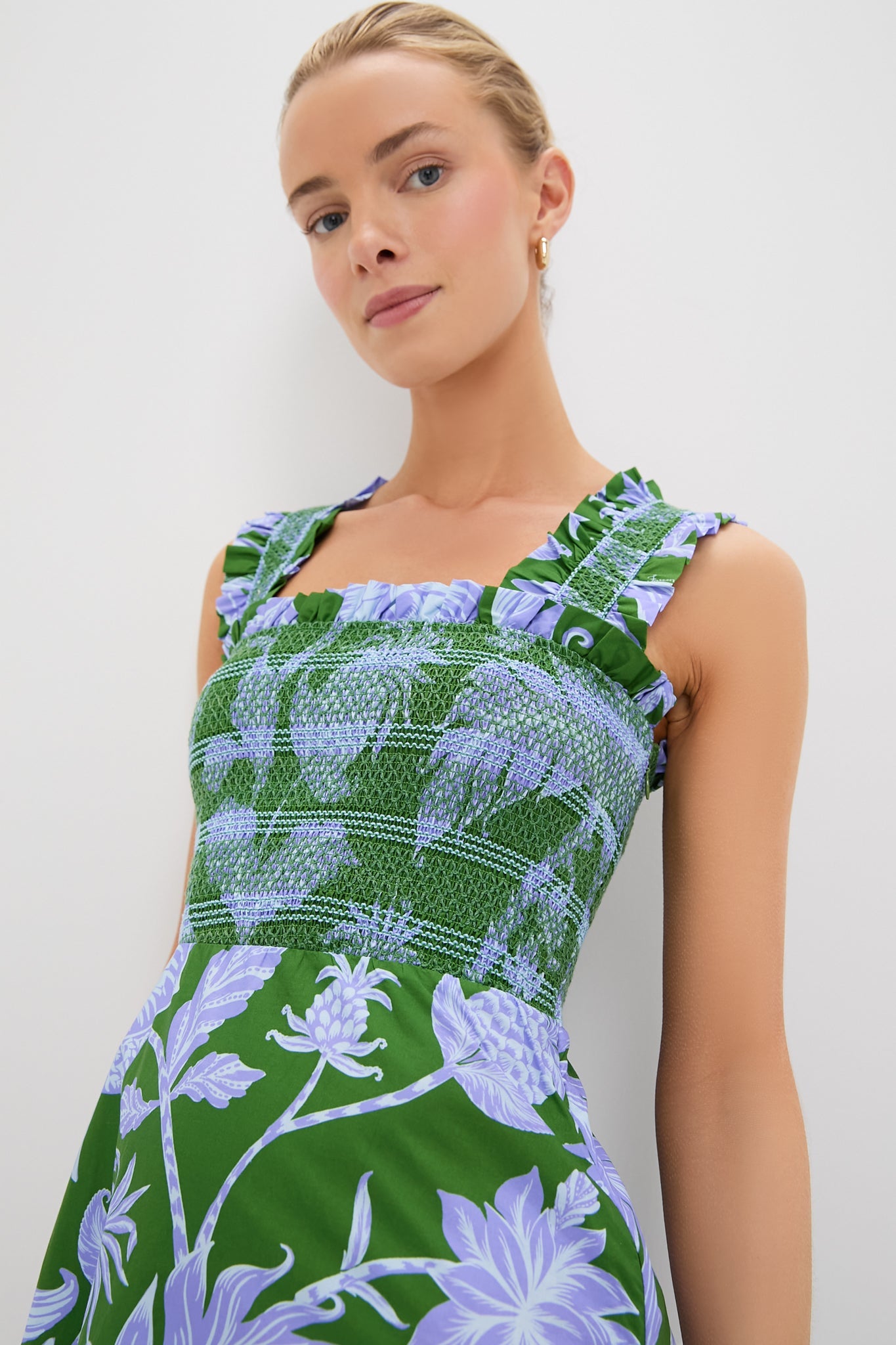 Tropical Swing Green Sleeveless Midi Dress