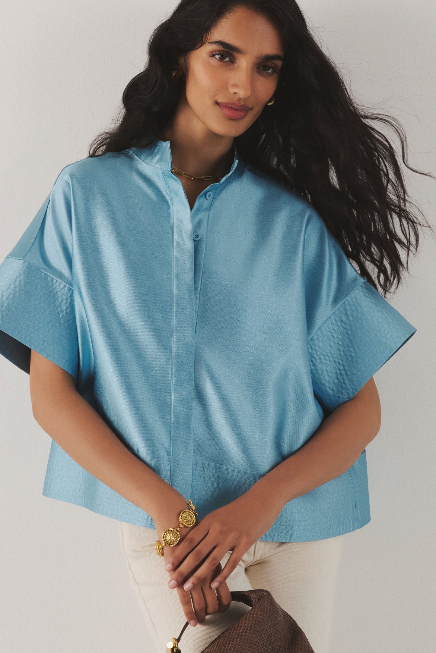 Robin's Egg Blue Trapunto Stitch Sofia Shirt