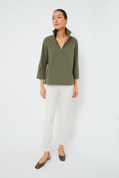 Olive Green Margot Stand Collar Blouse