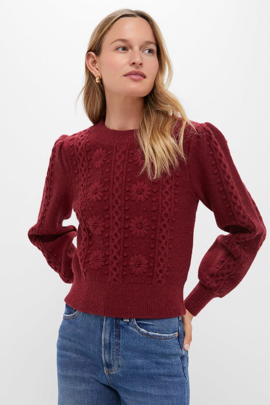 Merlot Embroidered Floral Frankie Sweater