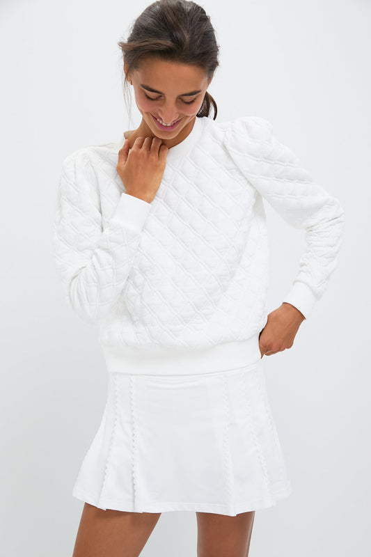 White Puff Sleeve Quilted Stretch Campbell Pullover