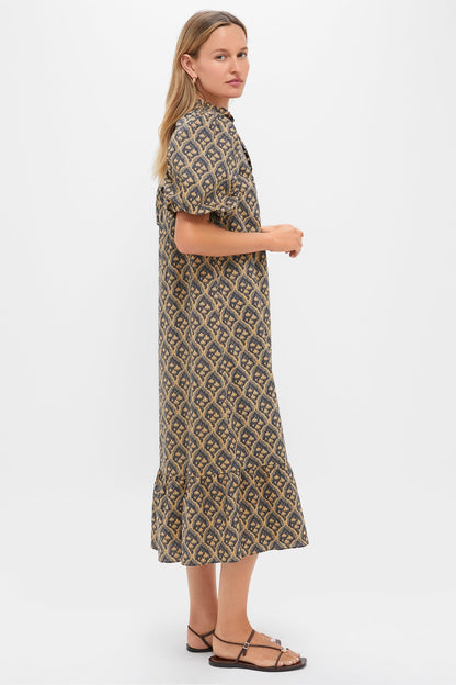 Navy & Tan Floral Mimi Midi Dress