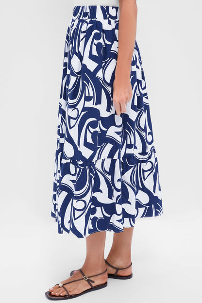 Navy & White Swirl Print Willard Maxi Skirt