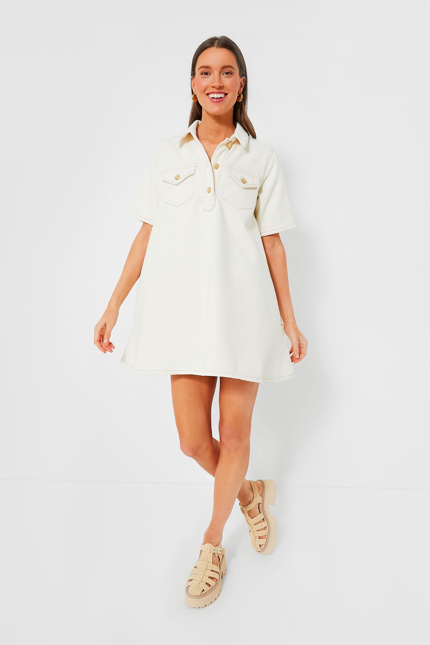 Egret Heavy Denim Mini Dress