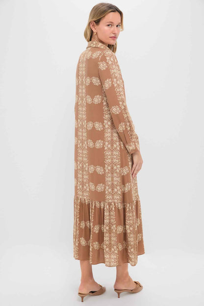 Tan Floral Miller Maxi Shirt Dress