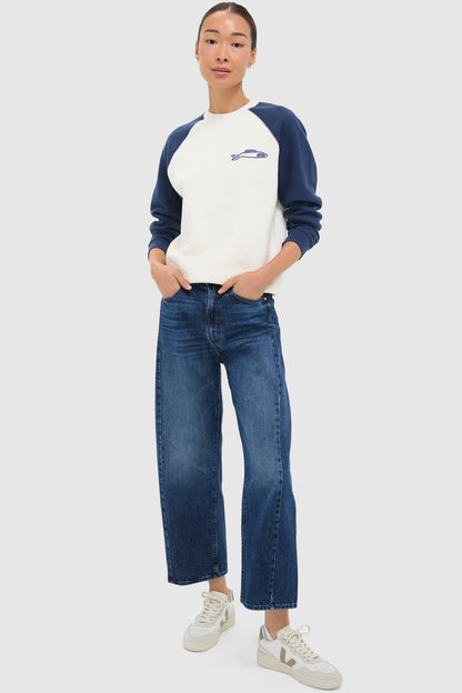 Cream and Navy Embroidered Sardine Sweatshirt