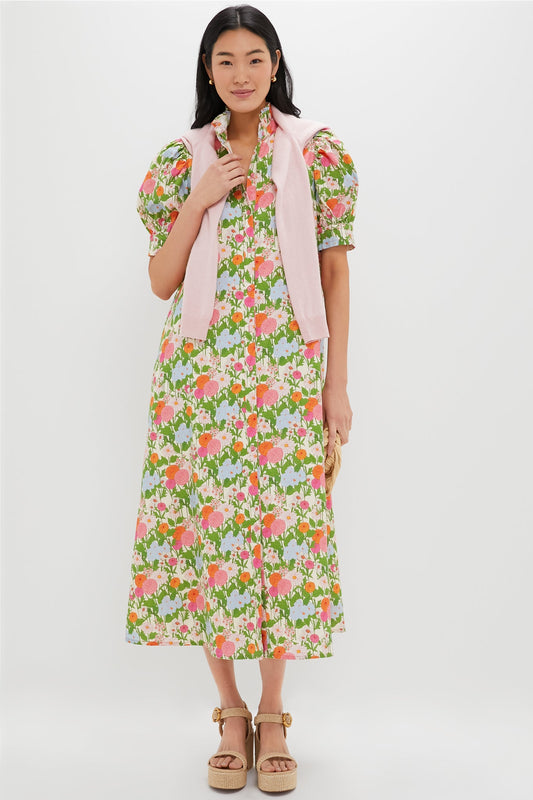 Multi Green Begonia Floral Louisa Maxi Dress