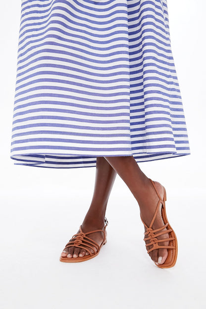 Tan and Blue Stripe Combo Sun Mesa Midi