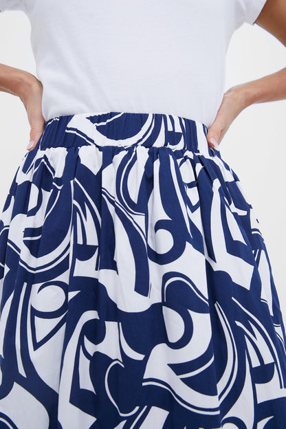 Navy & White Swirl Print Willard Maxi Skirt
