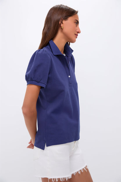 Navy Pique Puff Sleeve Peggy Polo
