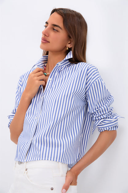 Blue Stripe Cropped Jasper Button Down
