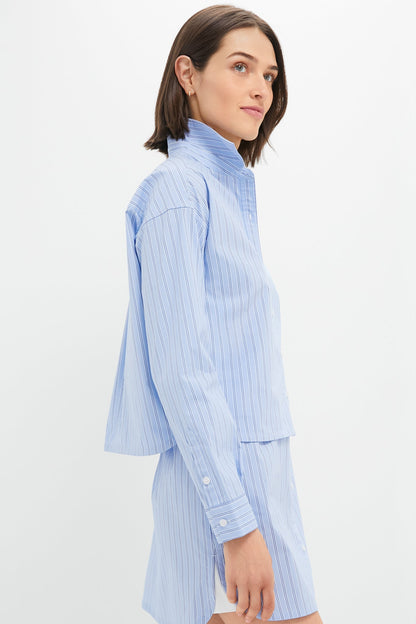 Blue and White Stripe Cropped Jasper Button Down