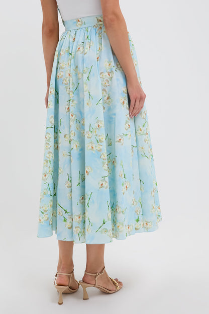 Little Lillies on Blue Evelyna Midi Skirt