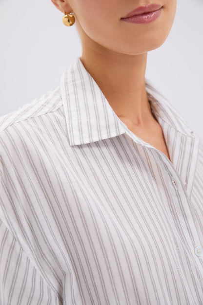 Grey and White Stripe Wexler Cotton Button Down