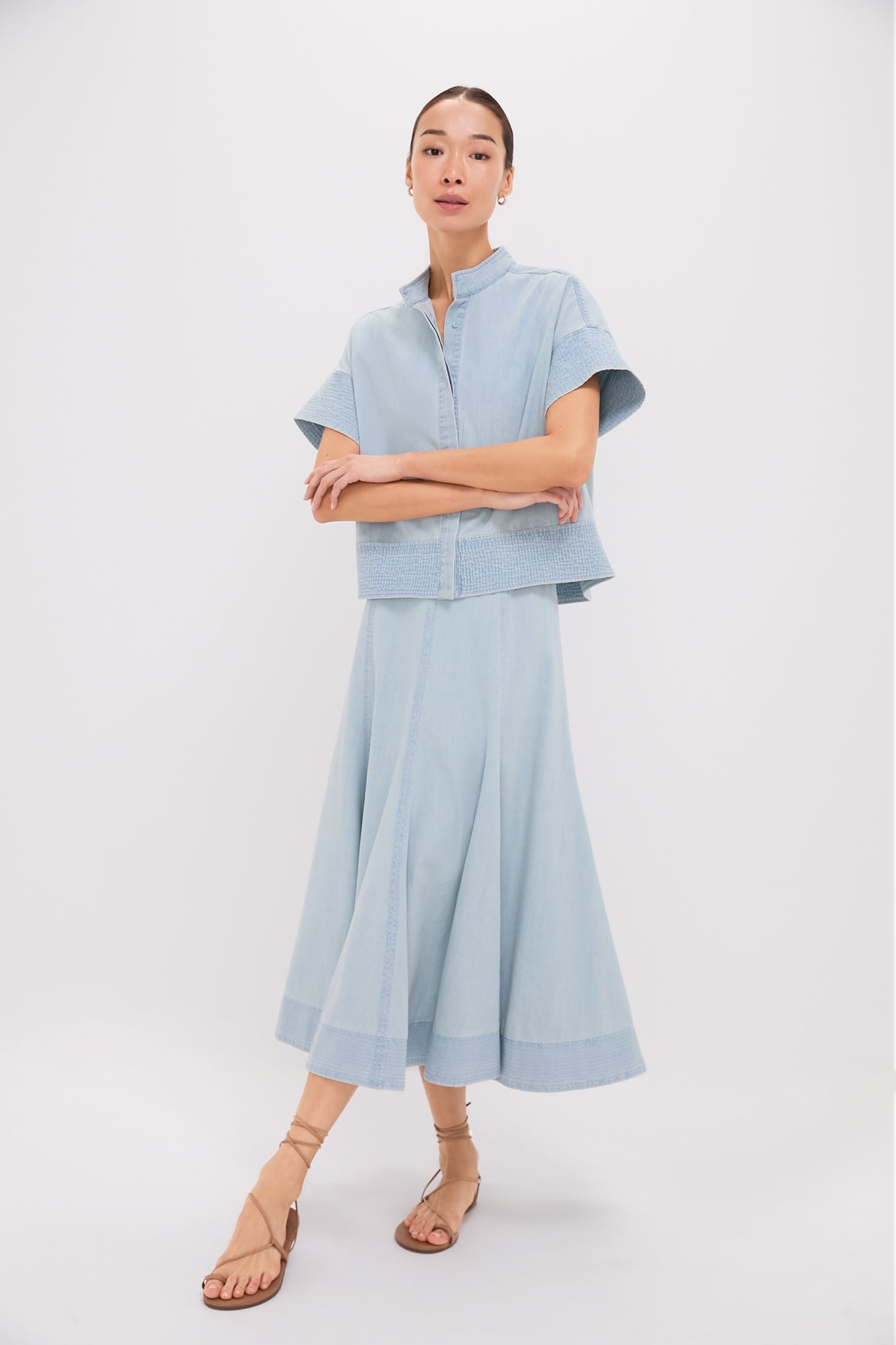 Light Wash Denim Trapunto Stitch Sofia Shirt