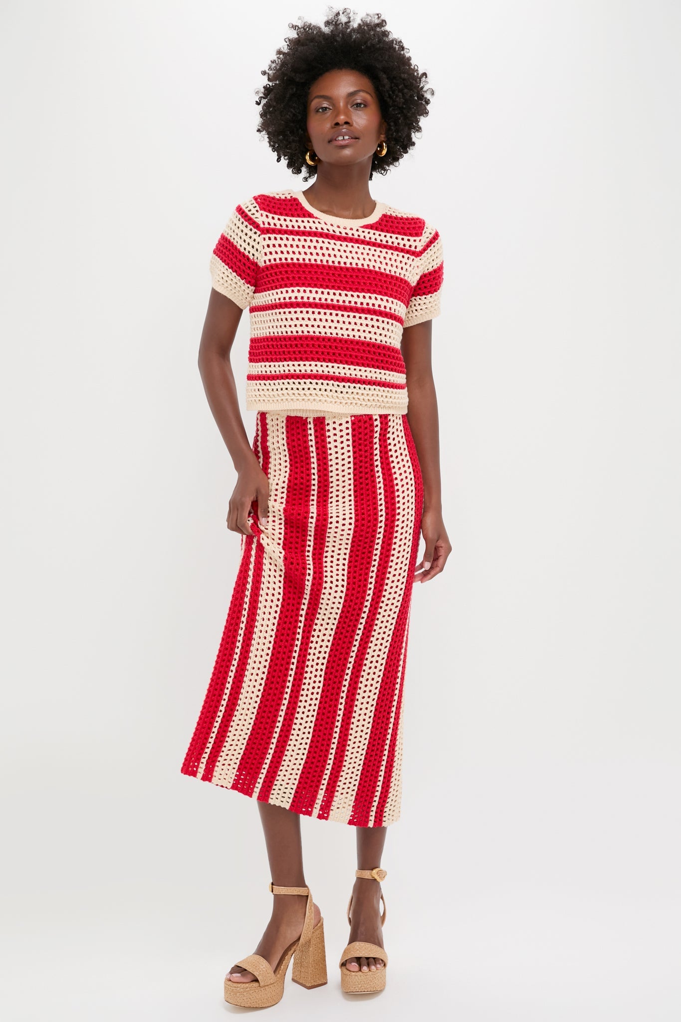 Burnt Red & Beige Striped Knit Ren Top