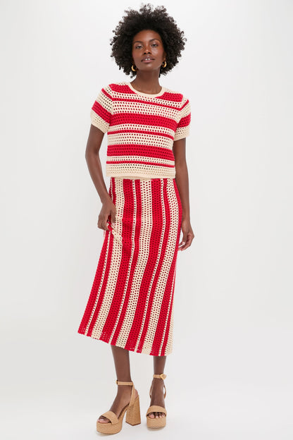 Burnt Red & Beige Striped Knit Ren Top