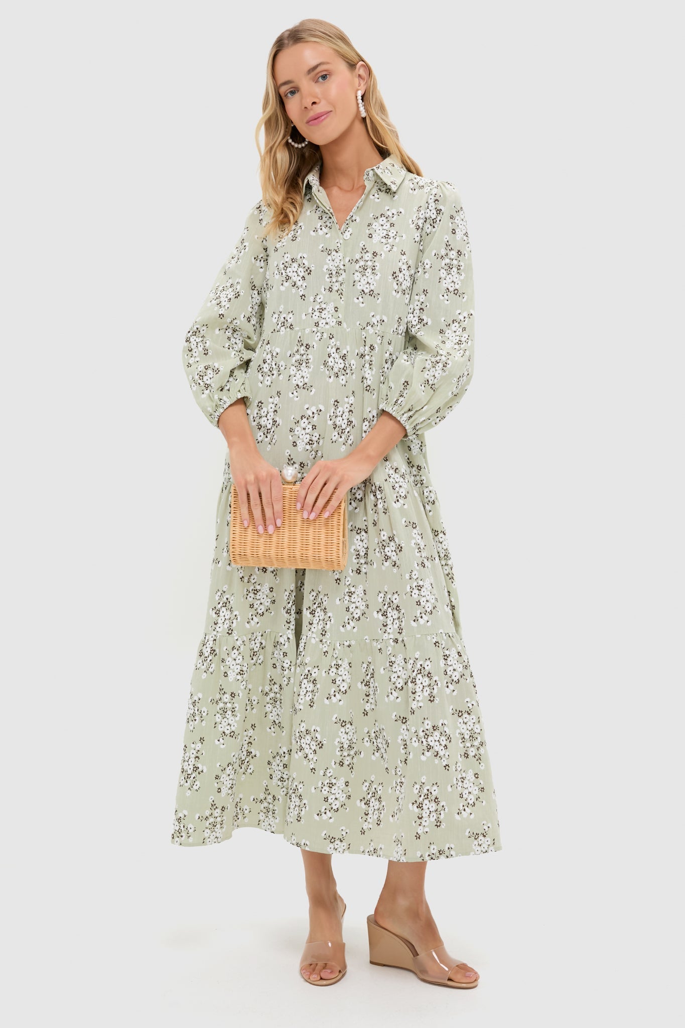 Green Ditsy Floral Cotton Mabel Maxi Dress