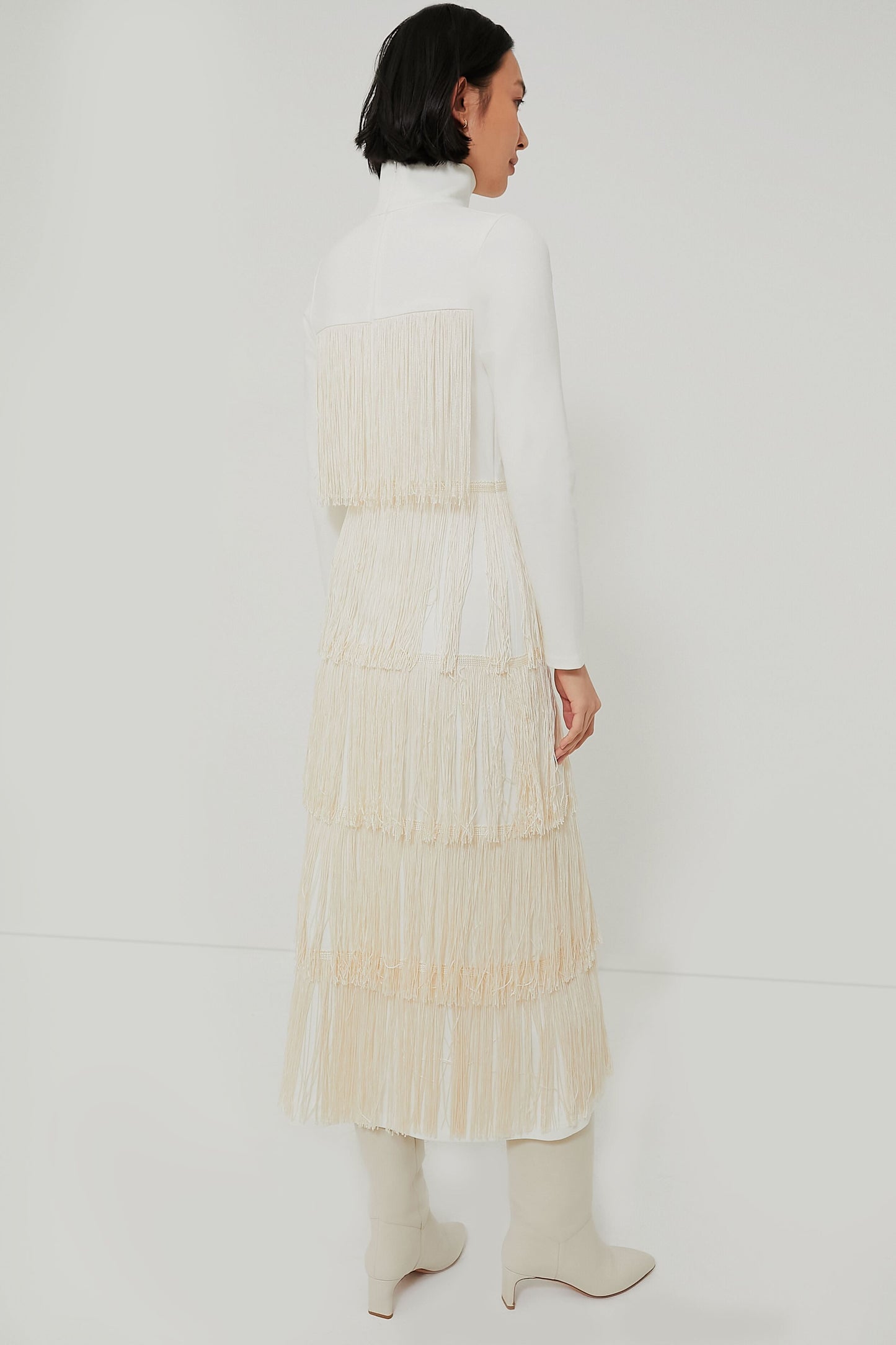 Ivory Fringe Midi Dress