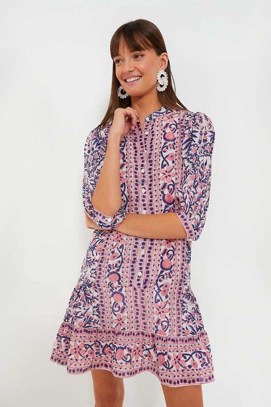 Pink and Navy Floral Piper Mini Dress